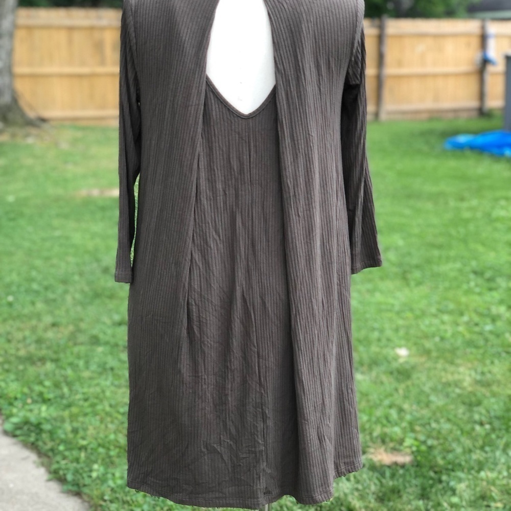 LUSH Olive Green Ribbed Mini Dress | Size Medium (D120) - Picture 7 of 8